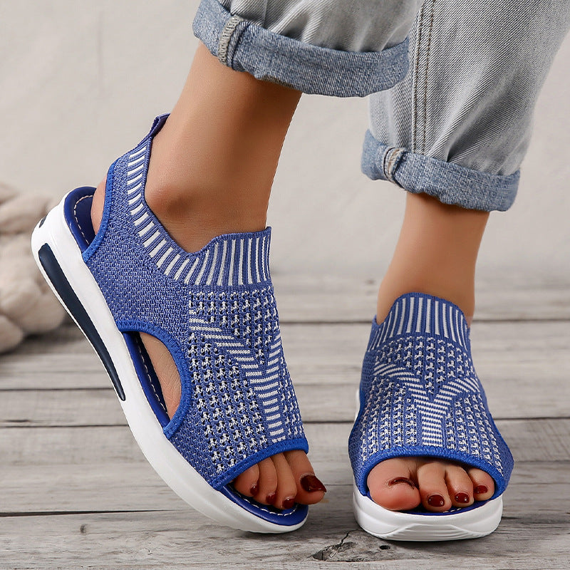 Blue Casual Plus Size Flyknit Sandals