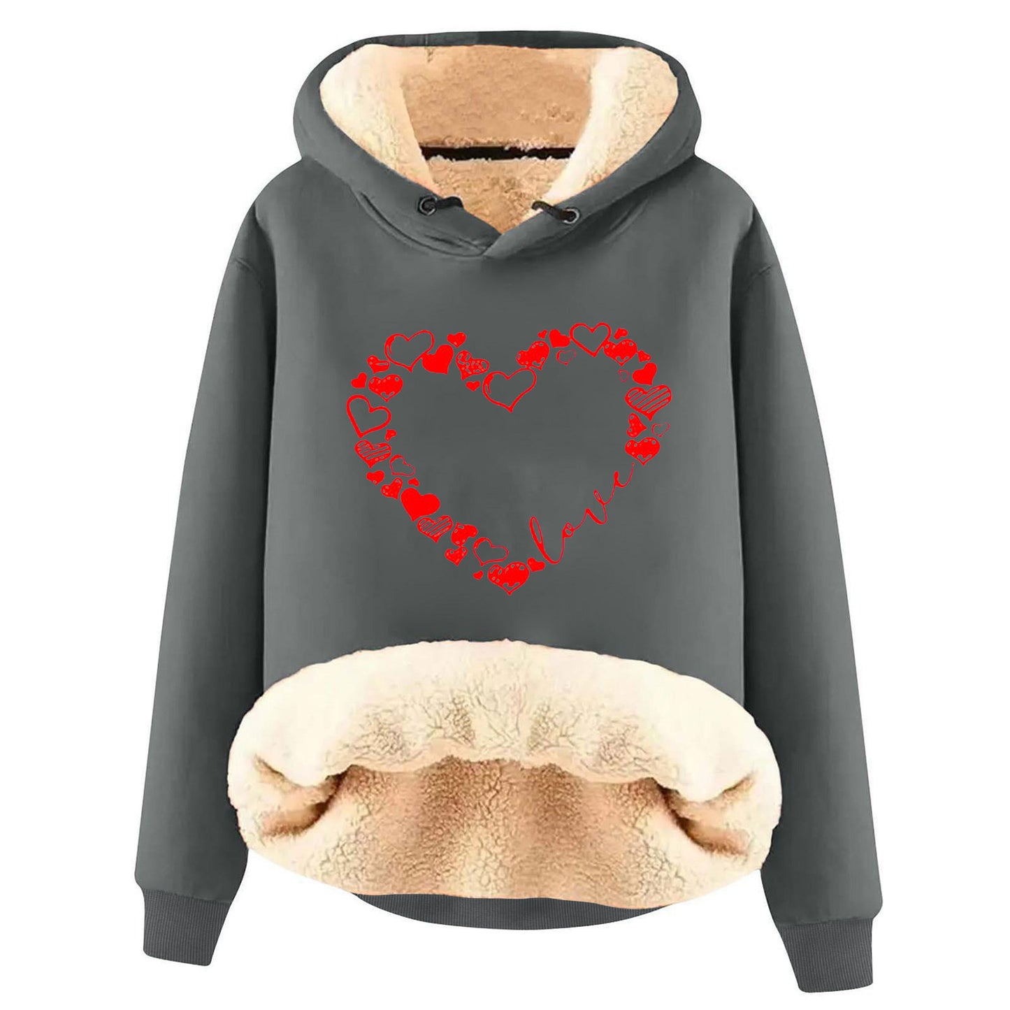 European And American Hooded Sweater Fleece Lined Padded Warm Keeping Loose Hooded Pullover