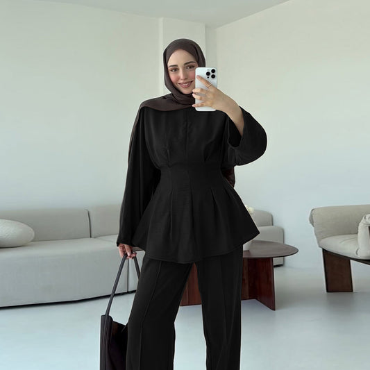 Fashion Solid Color Top Pants Two-piece Set