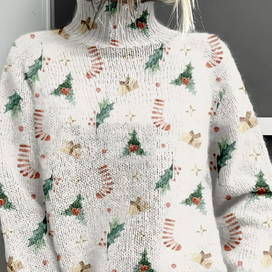 3D Color Matching Printed Turtleneck Long-sleeved Sweater