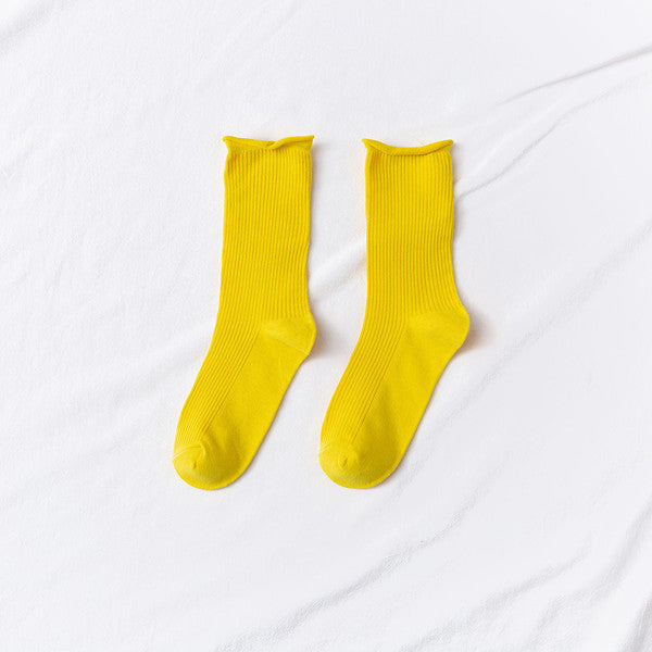 Women's Mid-tube Socks Thin Candy Color Rolled Edge Cotton