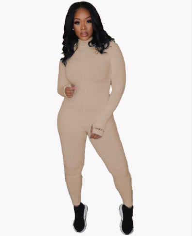 Super Soft Rib Embroidered Stretch Fitness Jumpsuit