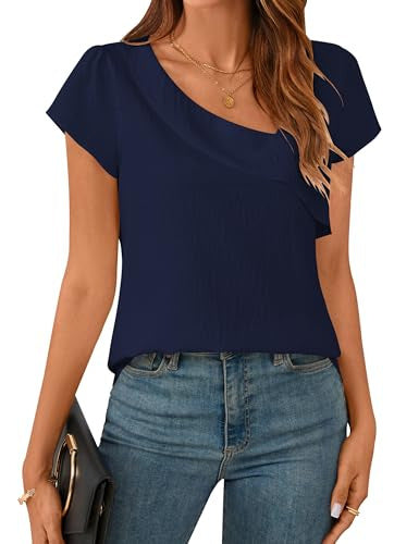 Solid Color Women's Clothing Diagonal Collar Short Sleeve T-shirt Top