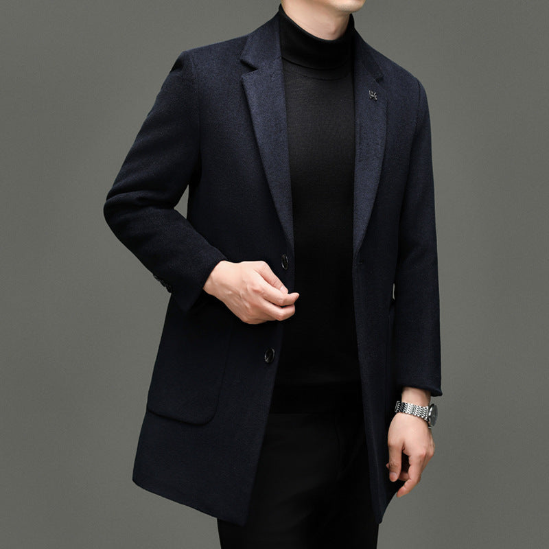 Men's Suit Single-breasted Suit Collar Thickened Business High-end Solid Color Wool Overcoat