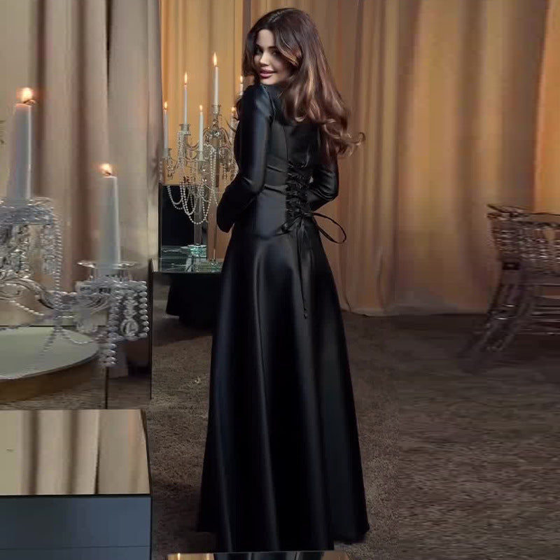 Womens Stylish And Elegant Lace-up Long-sleeve Dress