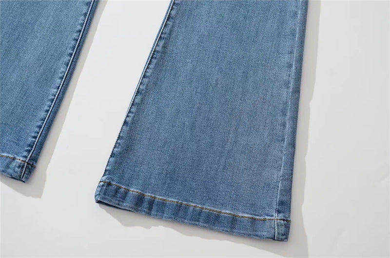 Waist Irregular Denim Bootleg Pants Women