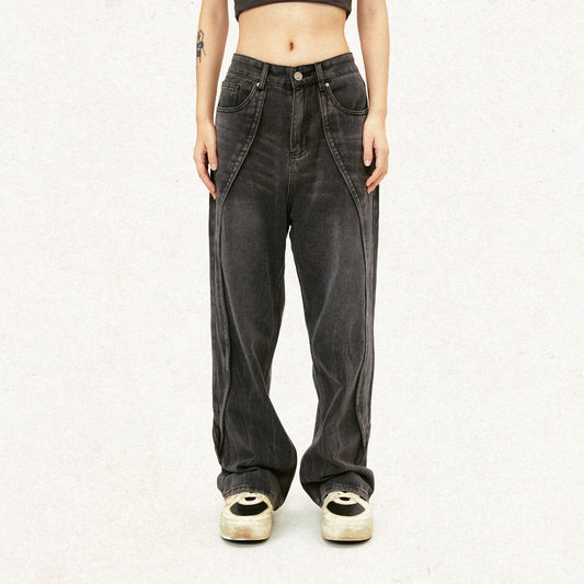 Street Deconstruction Design Vasket Falmet Hvide Straight Jeans
