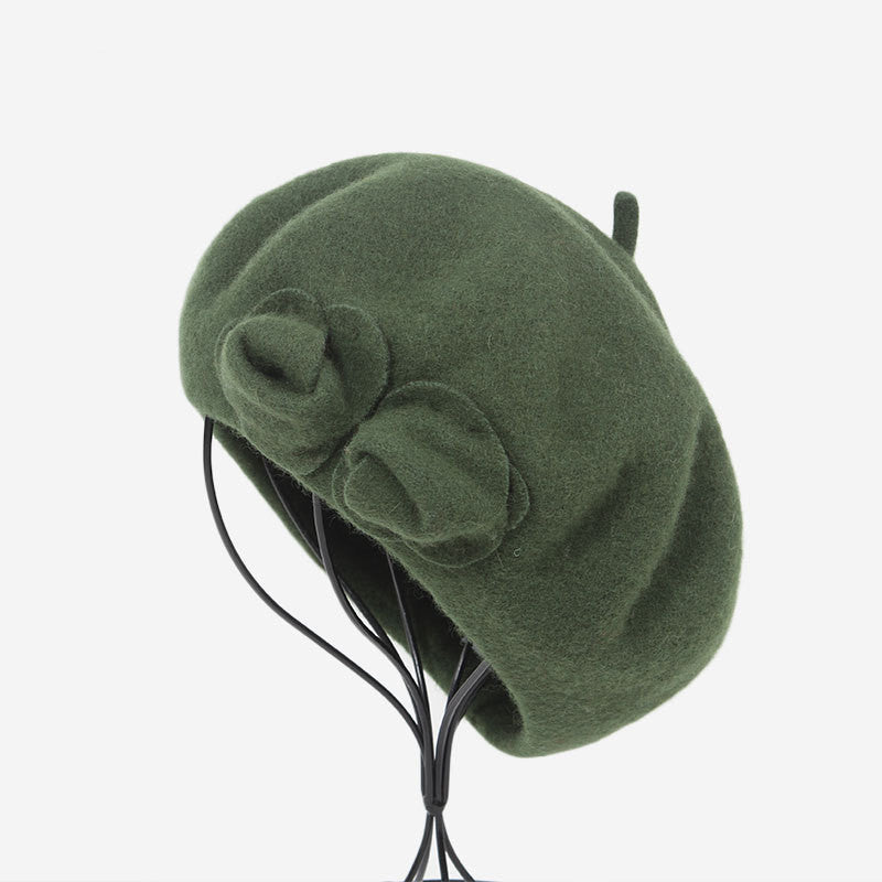 Beret Woolen Hat With Flowers To Keep Warm