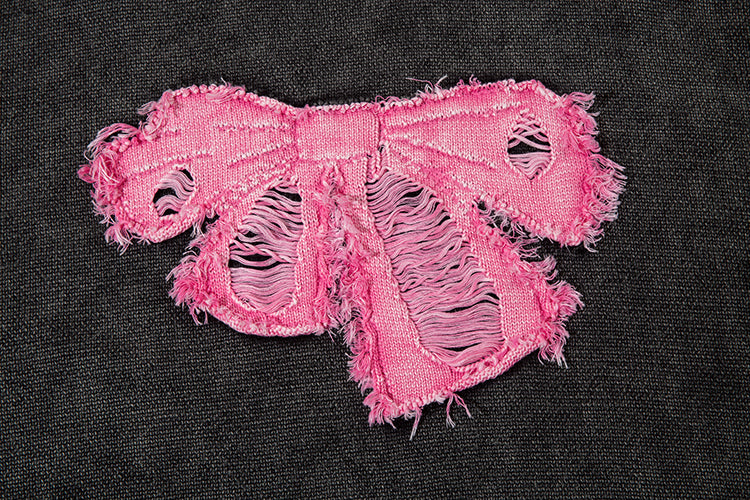 Contrast Color Paste Cloth Embroidery Bow Pullover