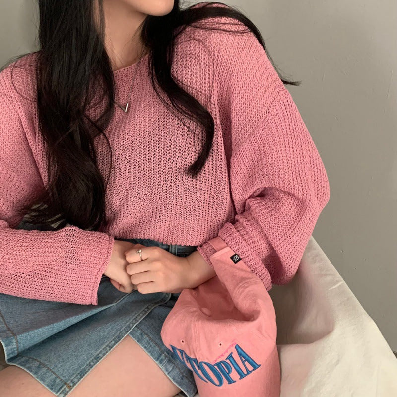 Knitted Sun Protection Shirt Loose Short Loose Pullover Blouse