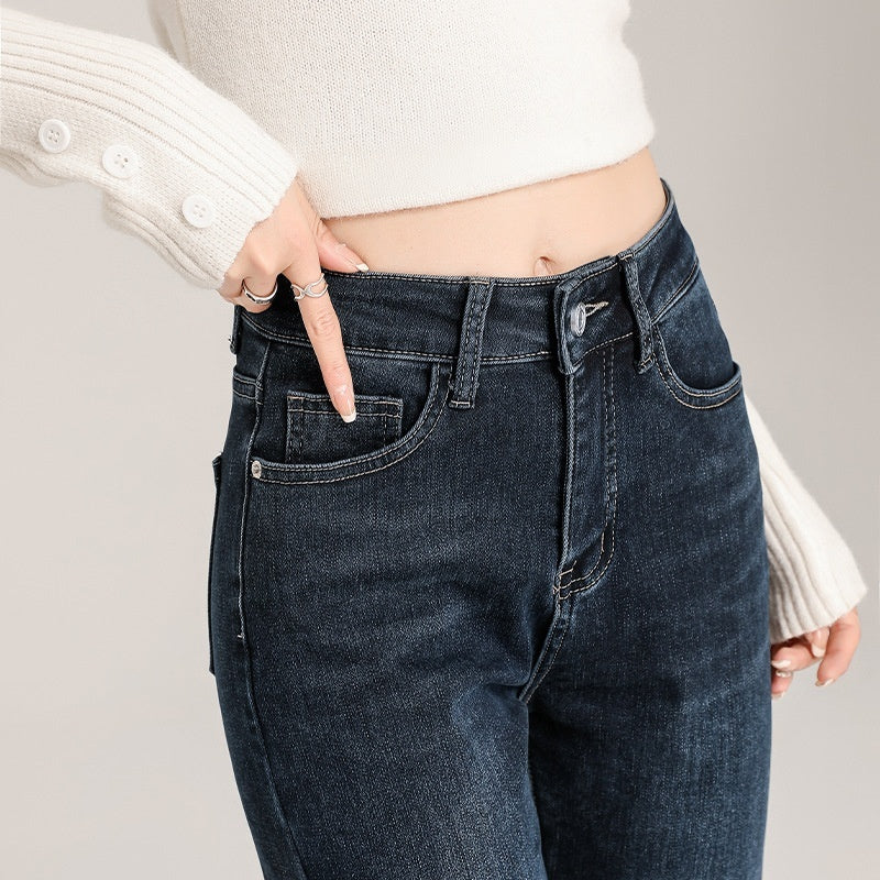 Slimming Straight Pants Women's Thick Fleece Baguette Pants