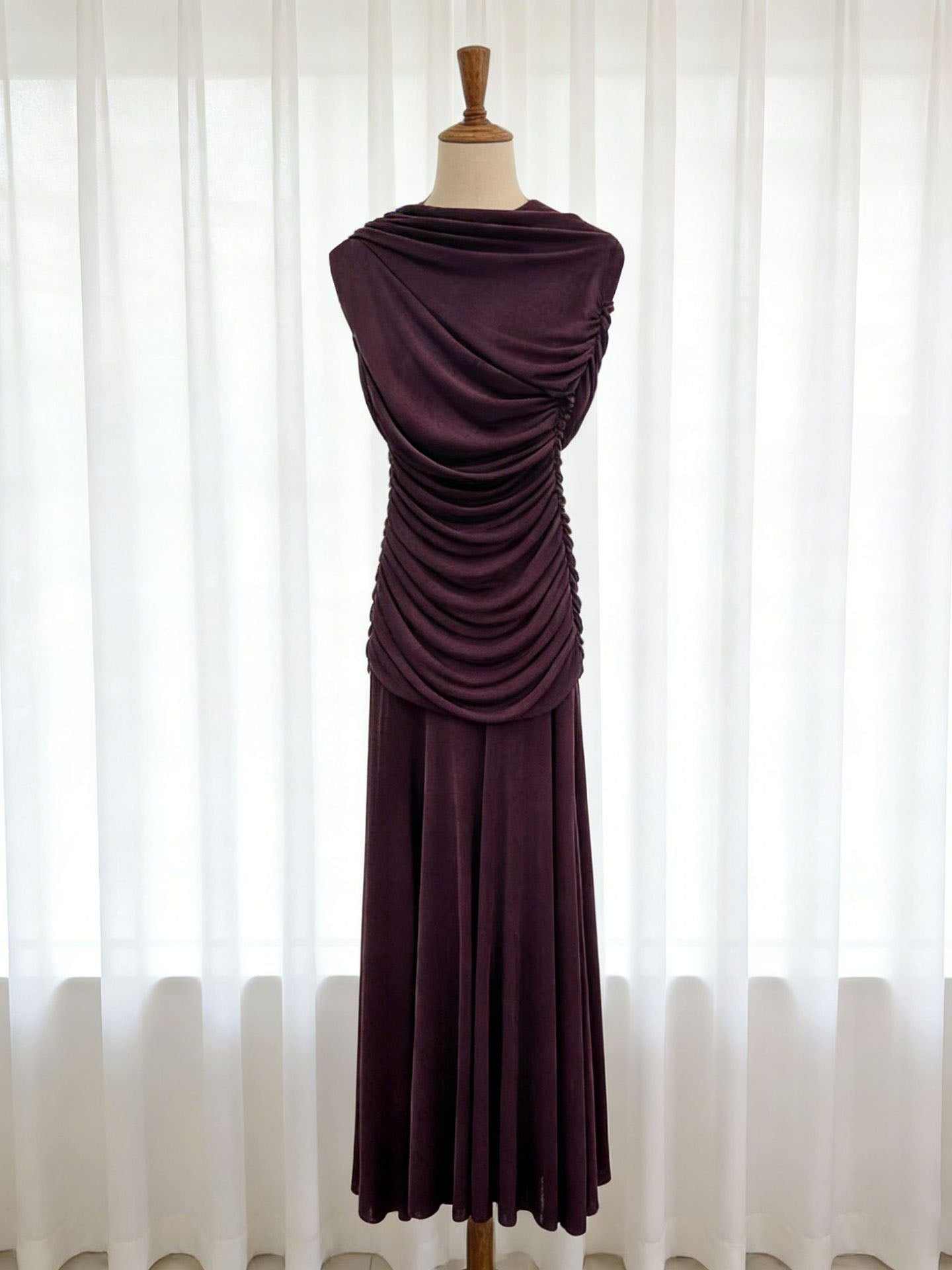 Sleeveless Turtleneck Dress With Gathered Waist