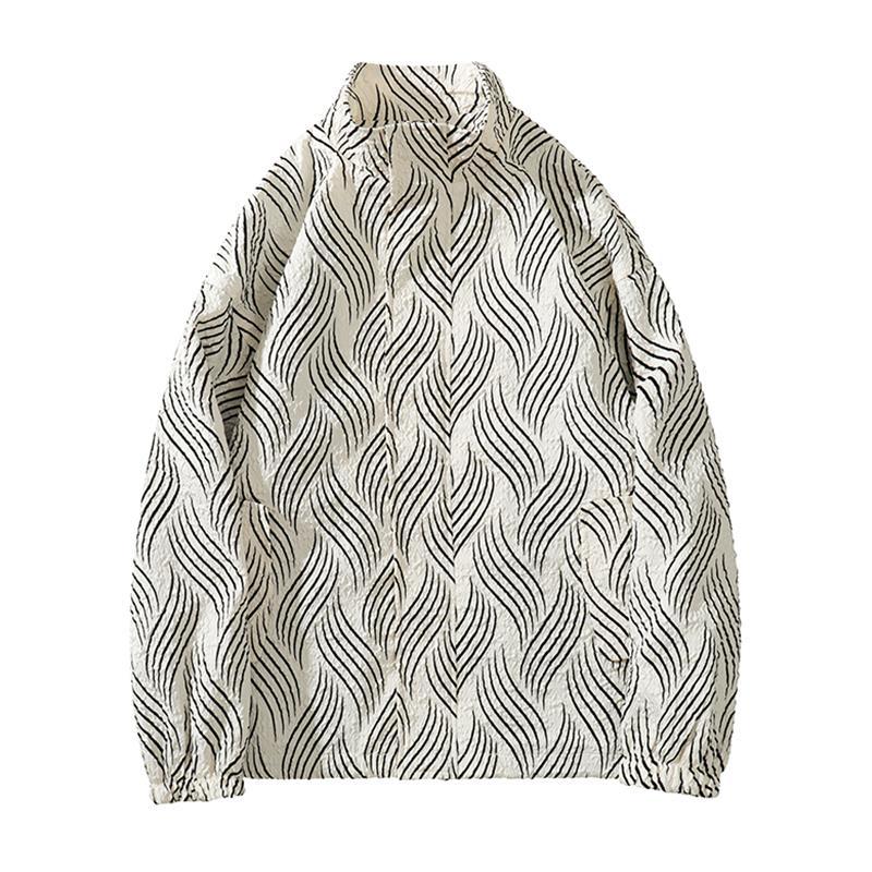 Personality Dark Crumpled Texture Striped Large Size Stand Collar Jacket