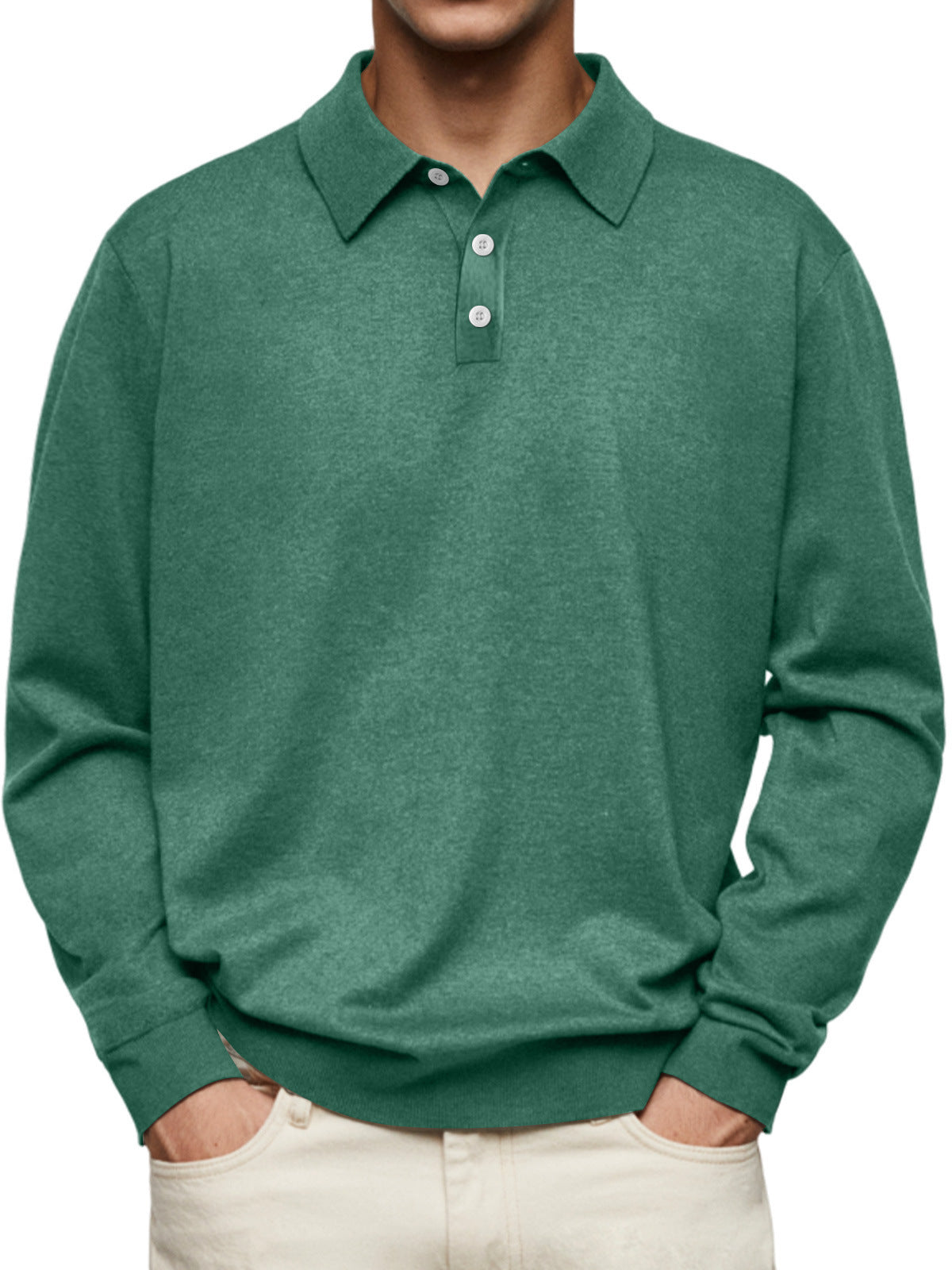 Winter Dralon Long Sleeve V-neck Buttons Men's Casual Jacket Polo Shirt