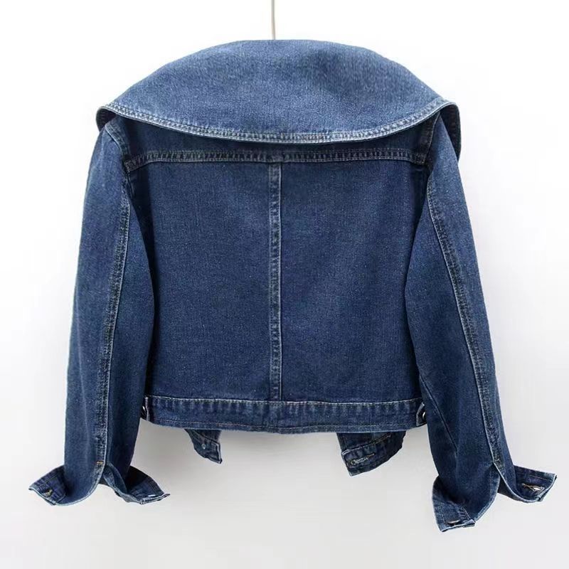 Retro Peter Pan Collar Short Denim Coat For Women