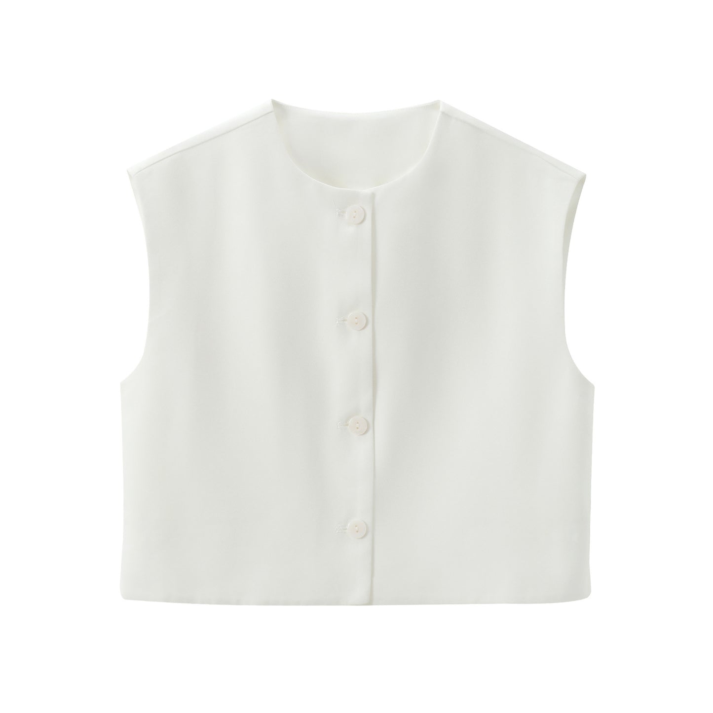 Fashion Solid Color Decorated Row Button Sleeveless Vest Top
