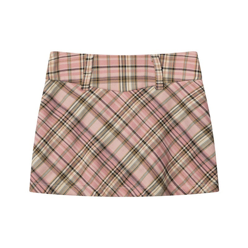 High Waist Slimming Sheath Plaid Skirt