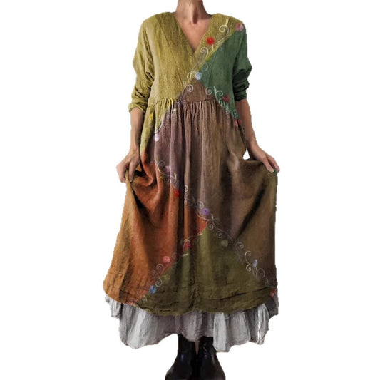 Womens Fashion Off-Shoulder Printed Three-Quarter Sleeve Swing Dress