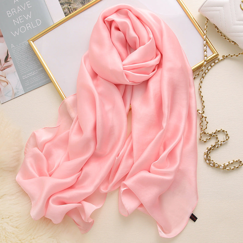Korean style solid color ladies satin scarf