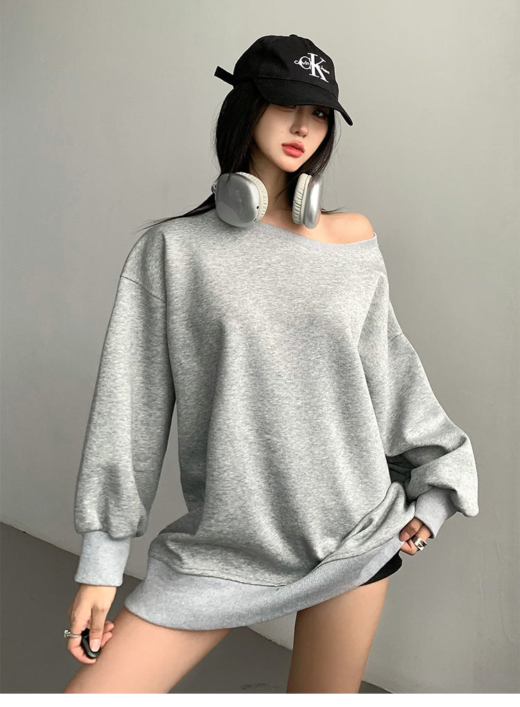 Efterår og Vinter Amerikansk Sweater Kvinder Design Off-shoulder Løs Casual