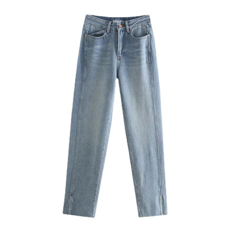 Women's Foot Slit High Waist Slim Jeans
