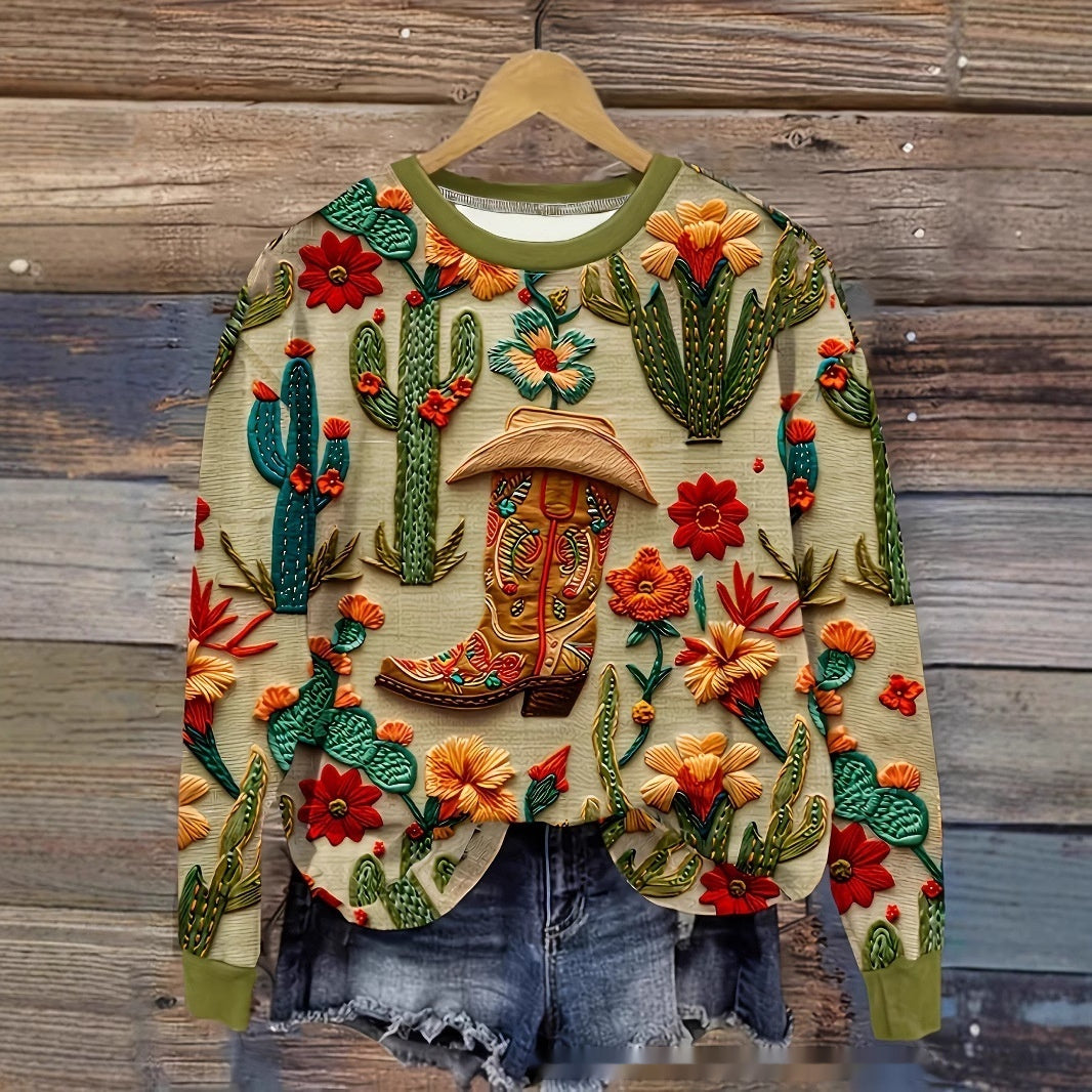 Denim Boots Printed Pullover Hoodie