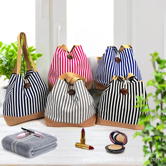 New Striped Canvas Large-Capacity Shoulder Commuter Tote Bag