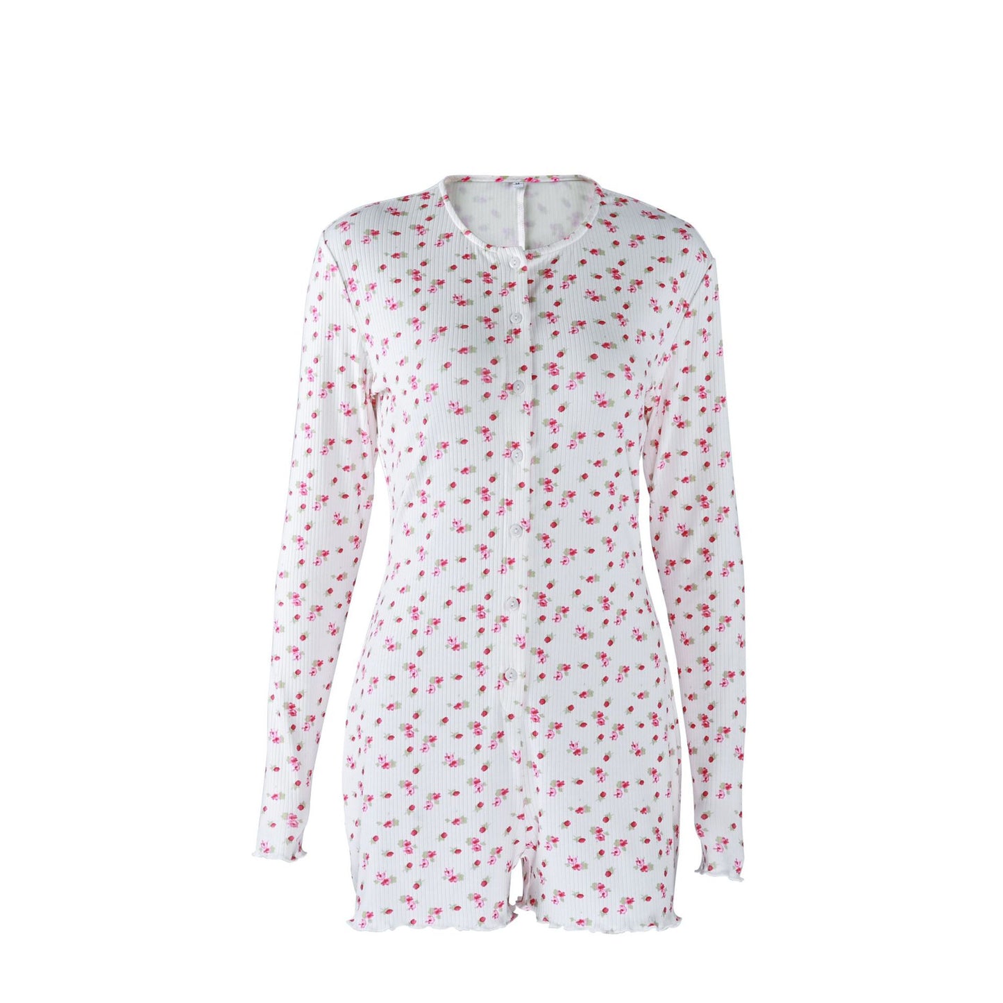 Hemstitched Print Ruffle One-piece Bodysuit