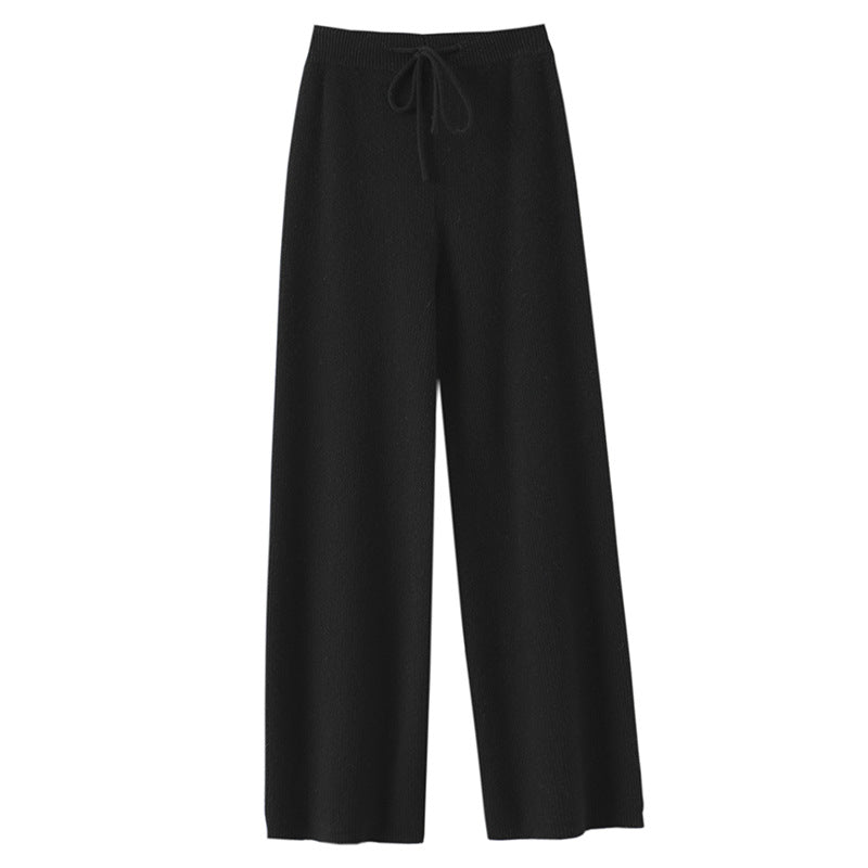 Womens HighWaisted Drapey Wool StraightLeg RelaxedCut Casual Pants