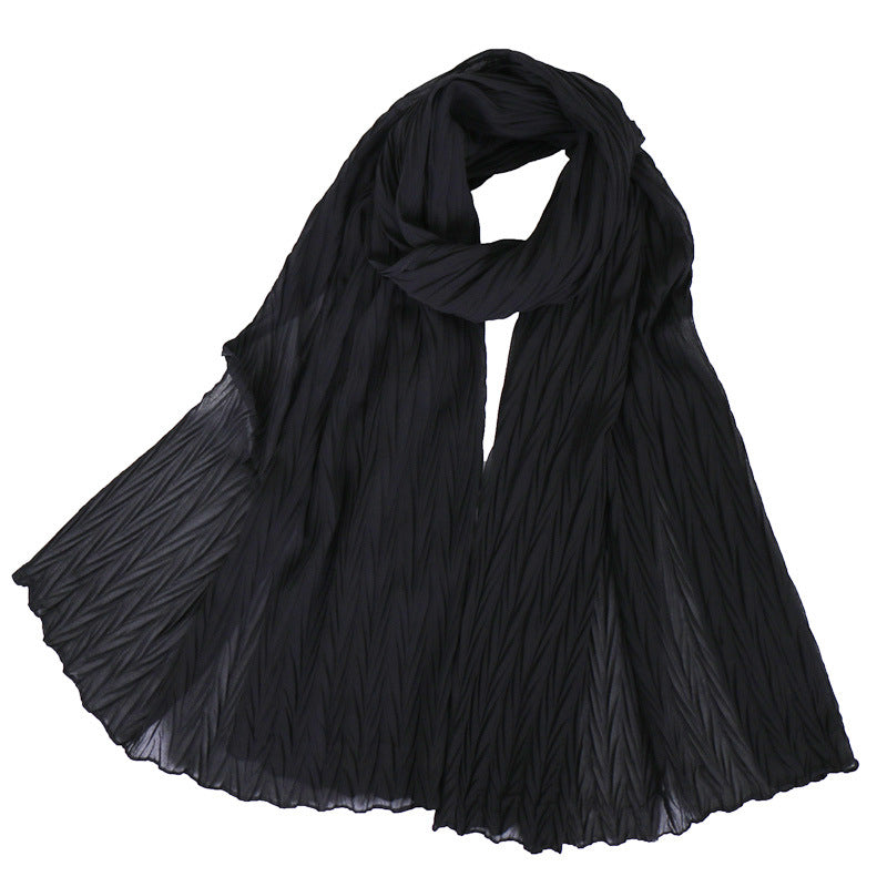 Fashion leaf crumpled solid color female headscarf