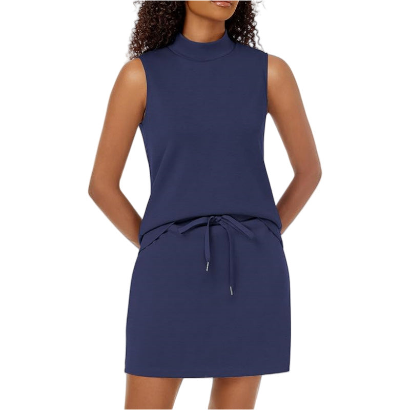 Stylish Casual Mock-neck Sleeveless Sporty Tennis Set