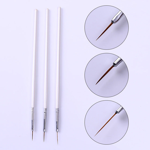 3Pcs/Set UV Gel Nail Liner Brush Acrylic