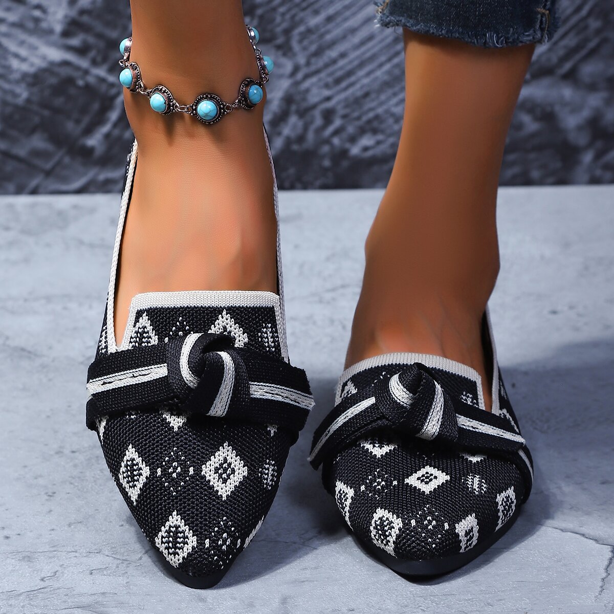 Womens Comfortable Non-slip Bow-tie Loafers