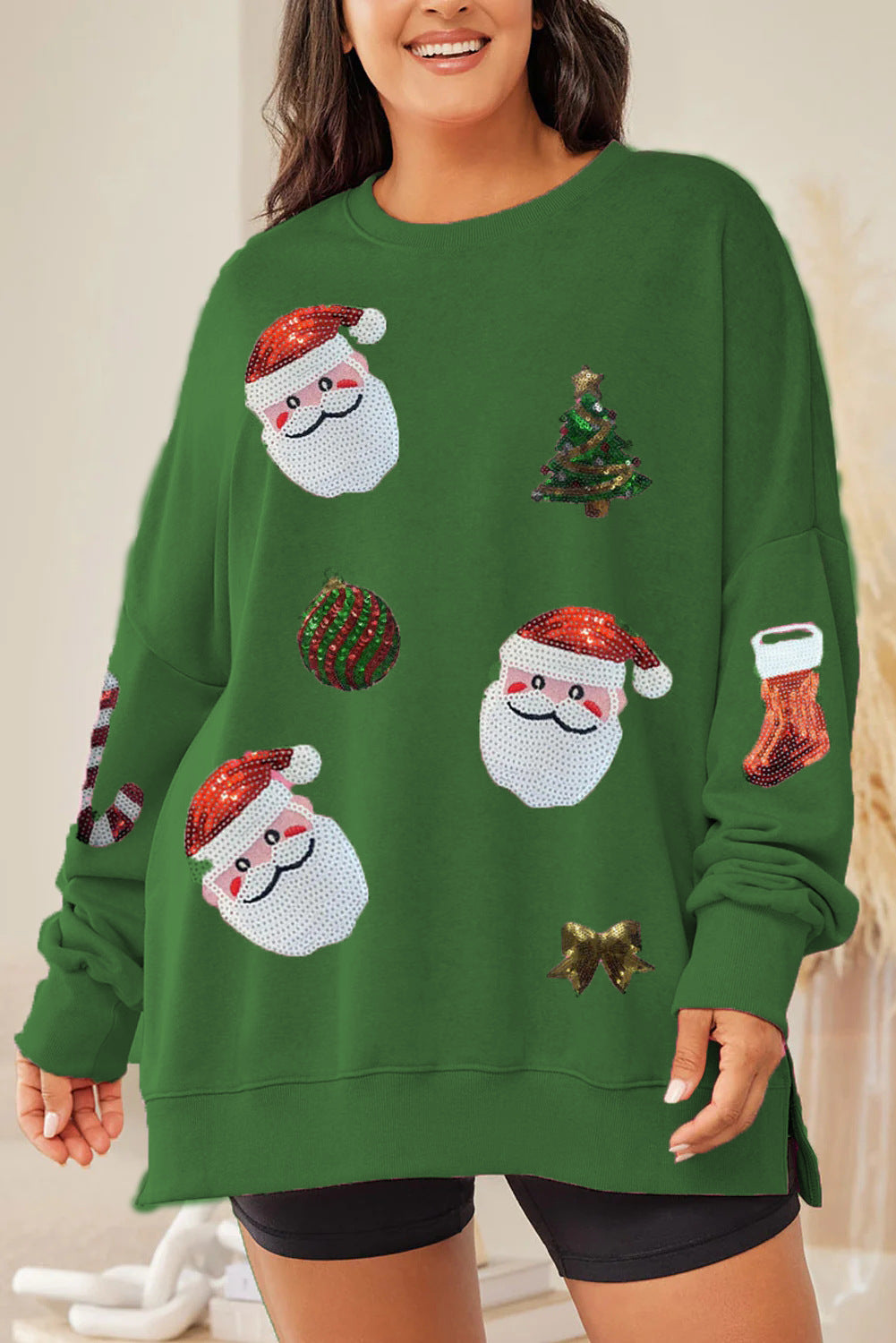 Julpaillettop top til kvinder, løs afslappet langærmet sweater