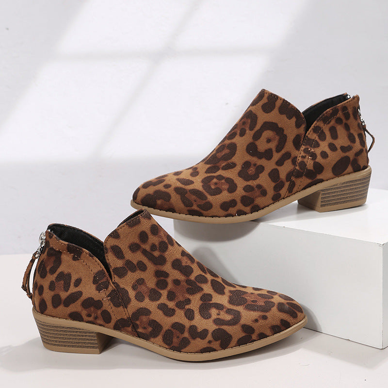 Women's Chunky Heel Zipper Back Women's Ankle Boots