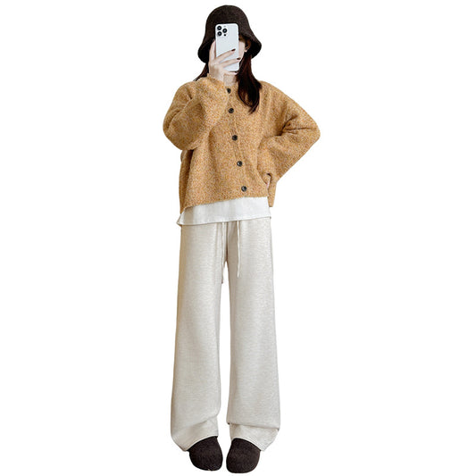 New Relaxed-fit Figure-flattering Straight-leg Casual Lounge-style High-waist Slim Wide-leg Pants