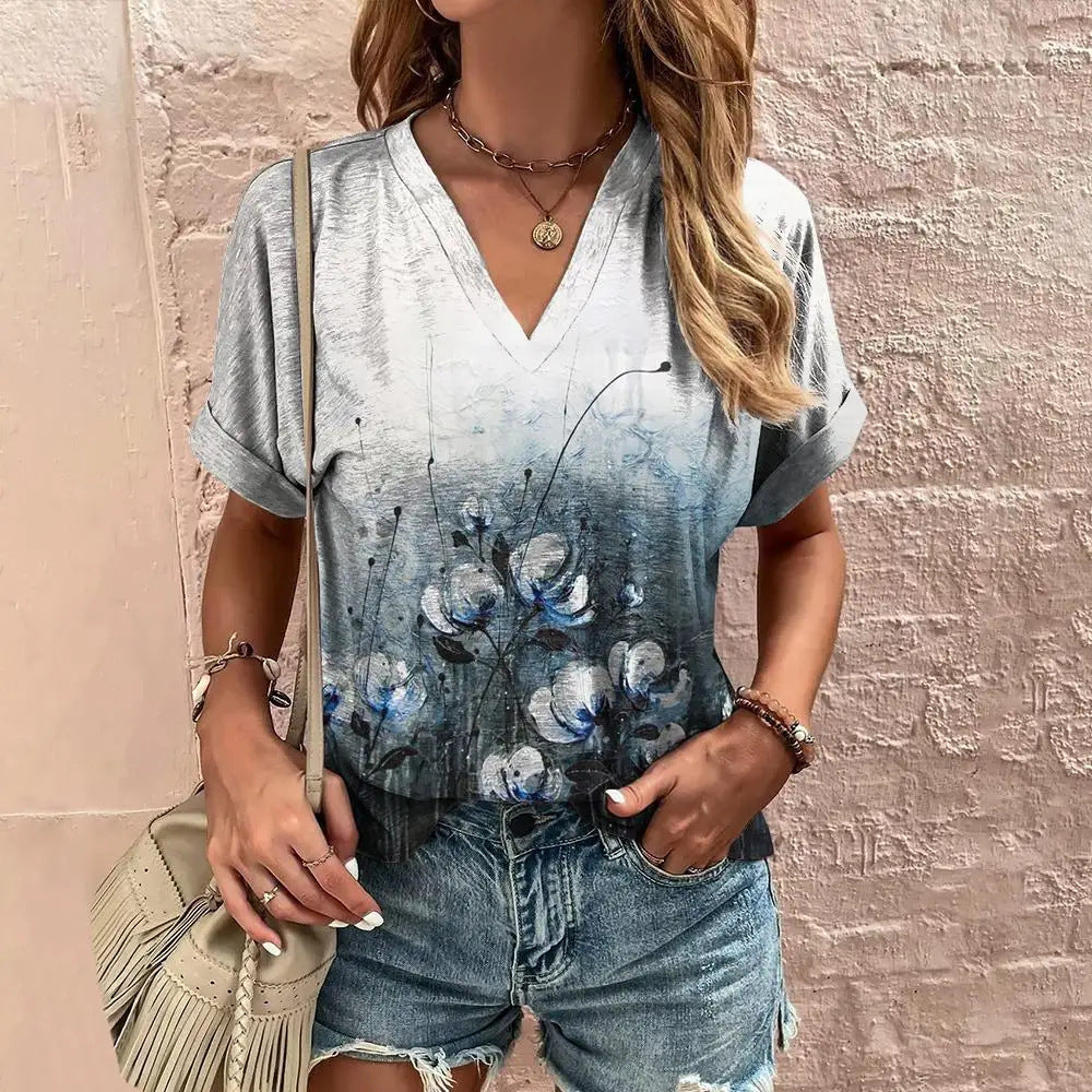 V-neck Fashion Shirt Summer Casual Clothes Over Plus Size T-shirt