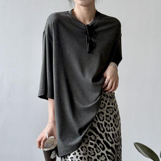 Womens Relaxed American-style Crew-neck Short-sleeve T-shirt