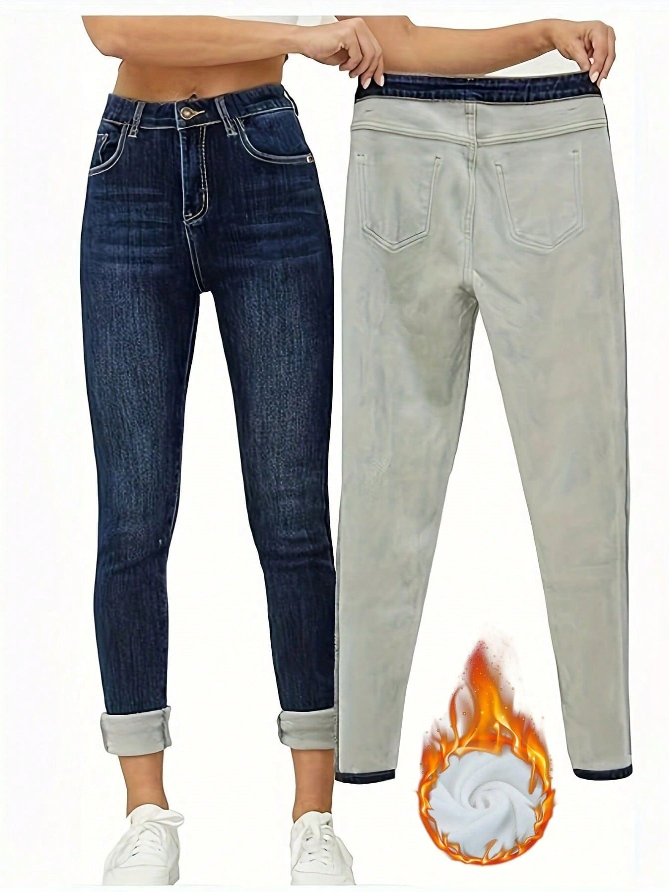 Women's Tight Casual All-matching Fleece Addition Denim Trousers