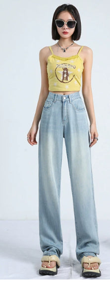 Lyocell Jeans Women's Summer Wide Leg High Waist Thin Loose