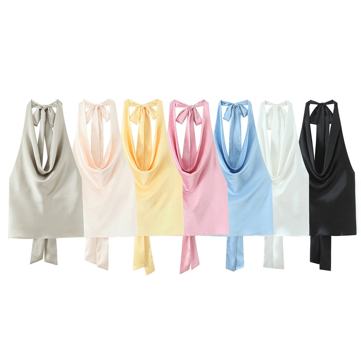 Sexy Backless Bow Halter Top With A Silky Satin Finish