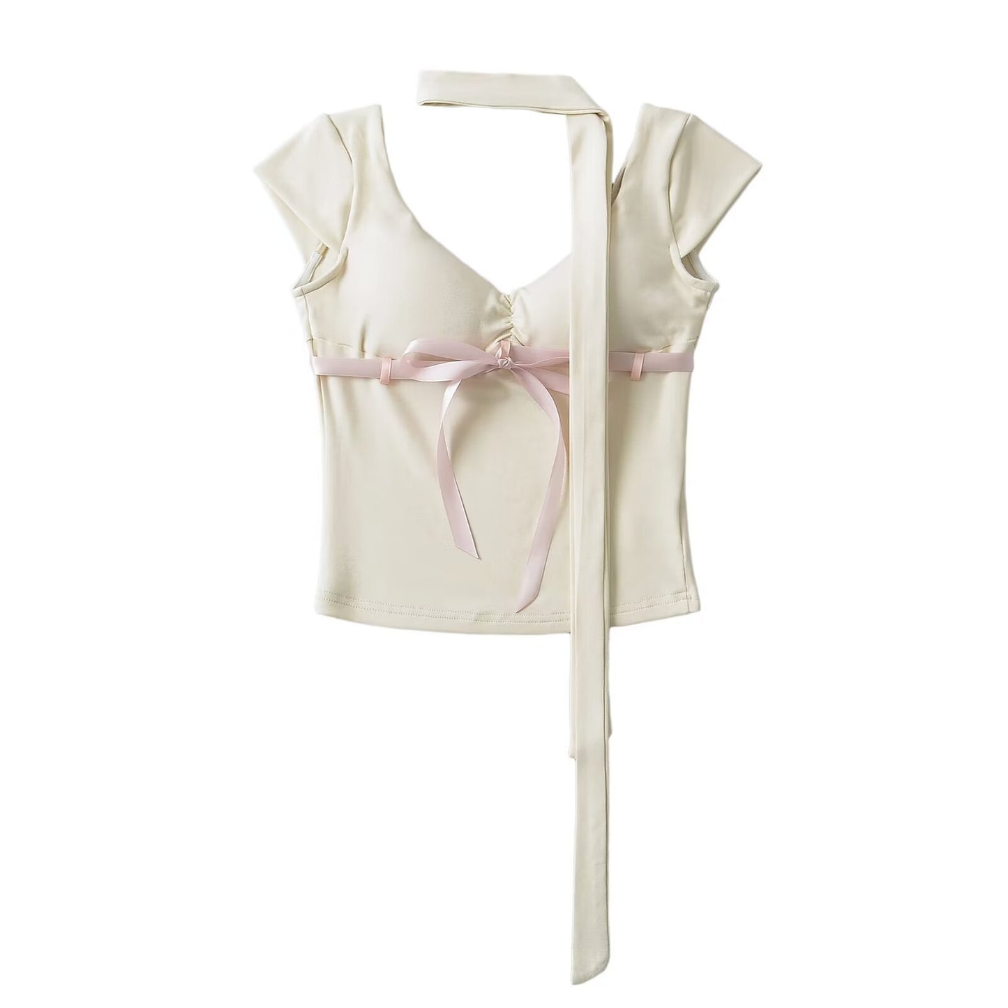 Hot Girl Niche Pure Desire V-neck Lace Up Tight Short-sleeved T-shirt