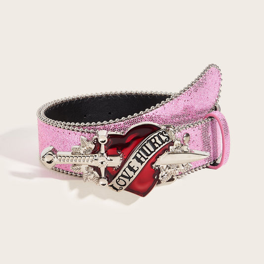 Sequined Belt Buckle Belt