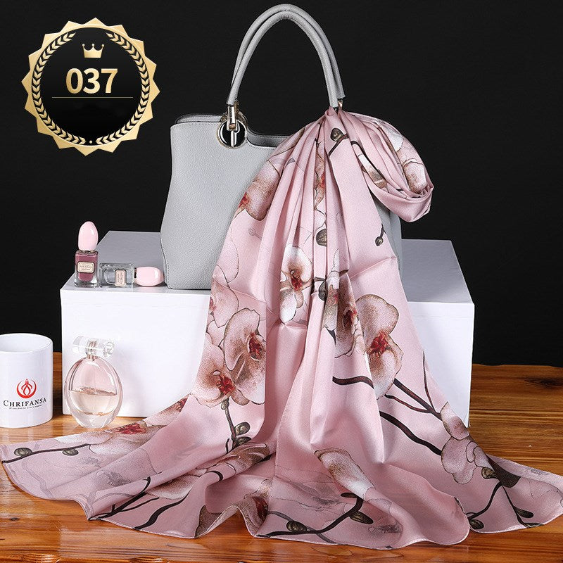 Women's autumn and winter shawl plain crepe satin scarf