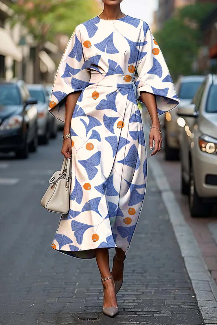 Bohemian-style Fashion Print Waist-cinching Womens Dress