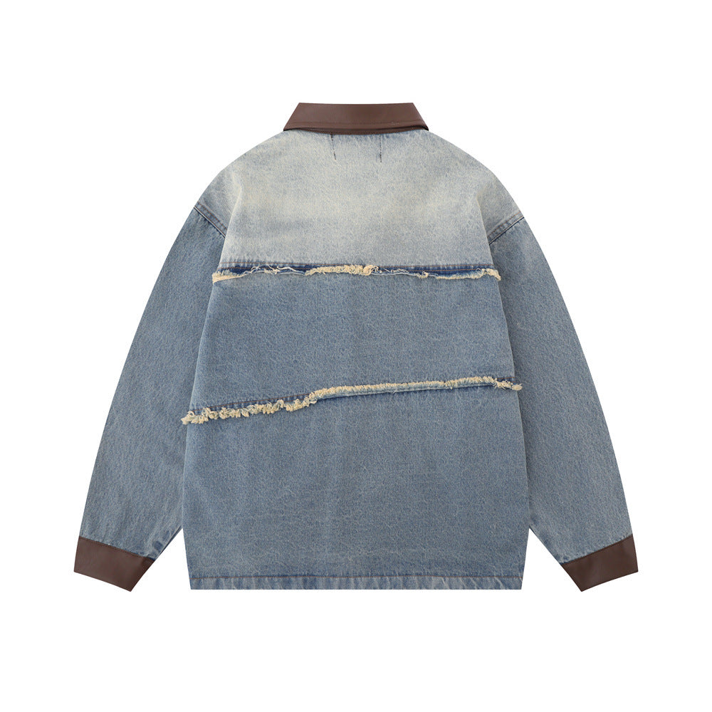 European And American Fashion Loose Contrast Color Lapels Washed And Worn Denim Jacket