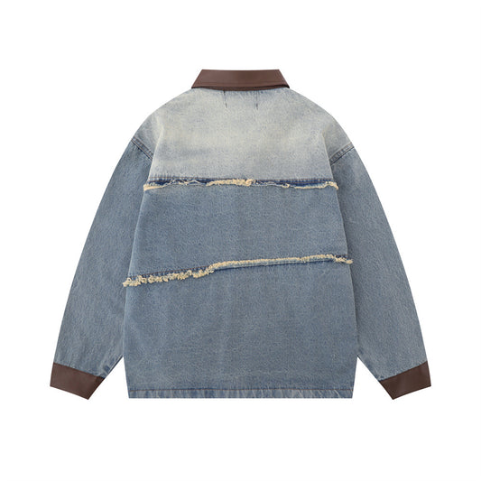 European And American Fashion Loose Contrast Color Lapels Washed And Worn Denim Jacket