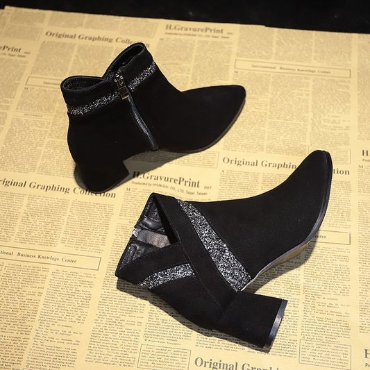 Women's Velvet Warm High-Heeled Martin Boots