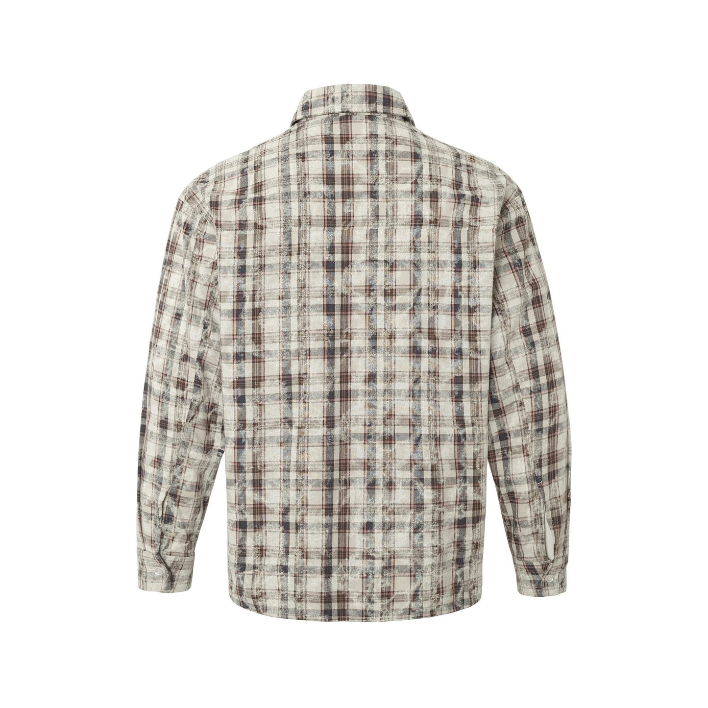 Retro Tie-dyed Distressed Plaid Long-sleeved Shirt Loose