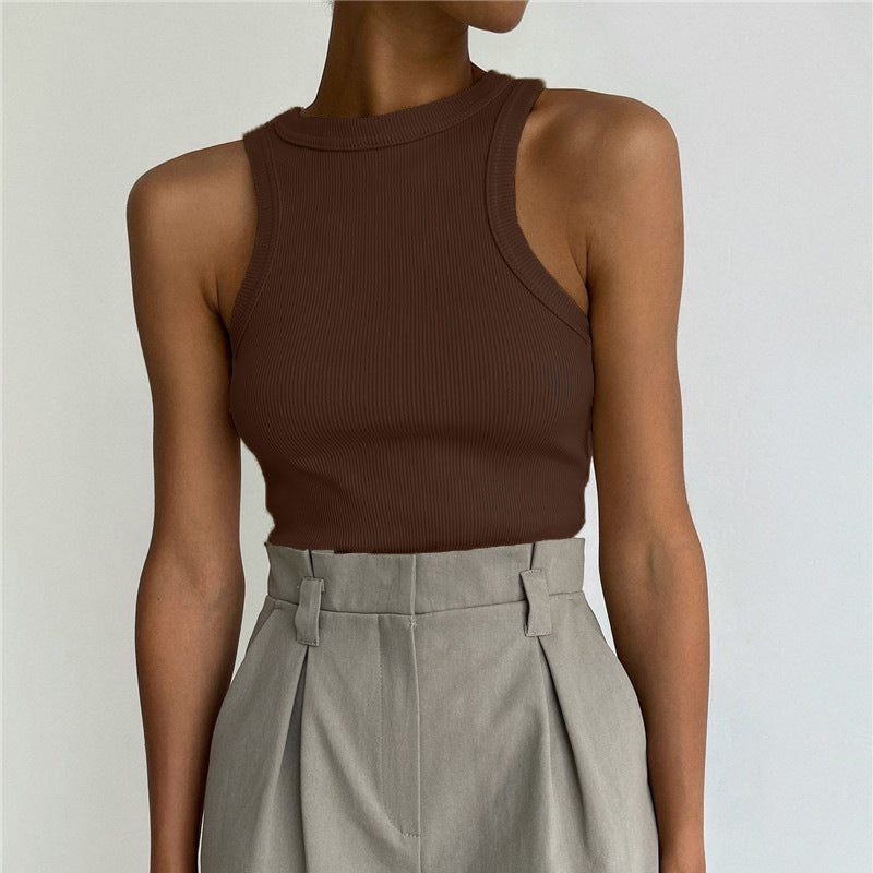 Sleeveless Knitted Vest Cotton Slim Rib Pit Strip Casual Top